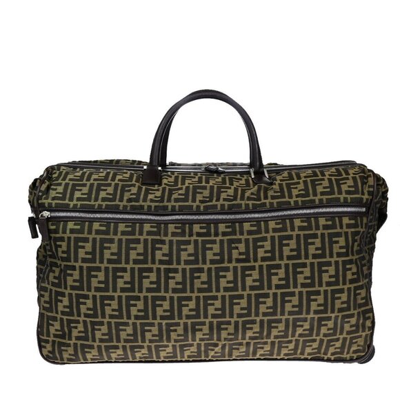 FENDI Zucca Pattern Travel Hand Bag Trolley Case Canvas Leather